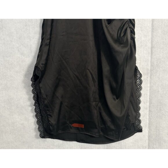 OUTCAST Women Satin Lace Jessica Mini Dress Sz XS Black Alluring Sleek Sexy 5-10 - Picture 9 of 16